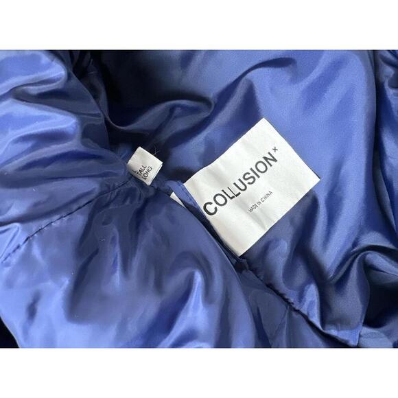 Men's Navy and Yellow Hooded Puffer Parka Jacket Sz Large Tall - Picture 4 of 11